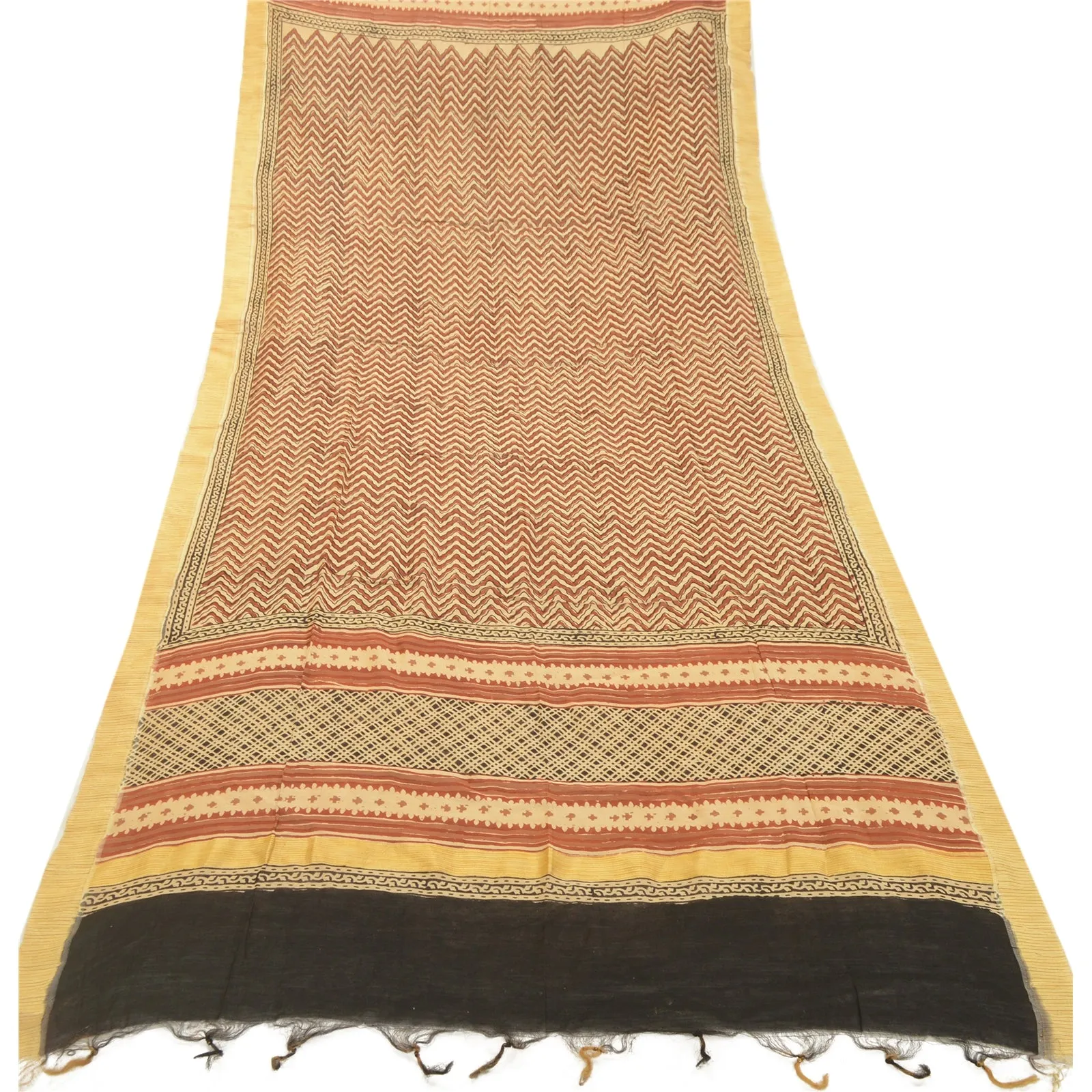 Sanskriti Vintage Dupatta Long Stole Cotton Silk Hijab Block Printed Scarves