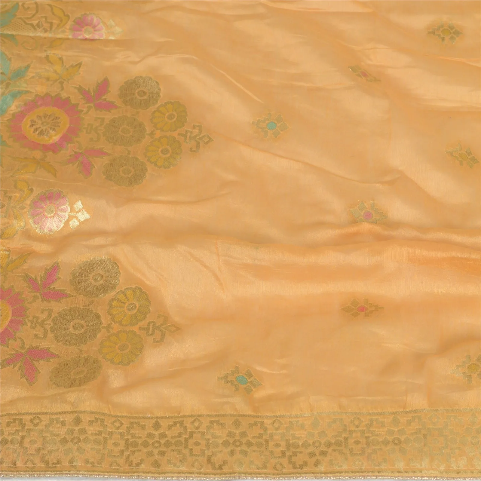 Sanskriti Vintage Long Dupatta Stole Chanderi Peach Woven Brocade Scarves