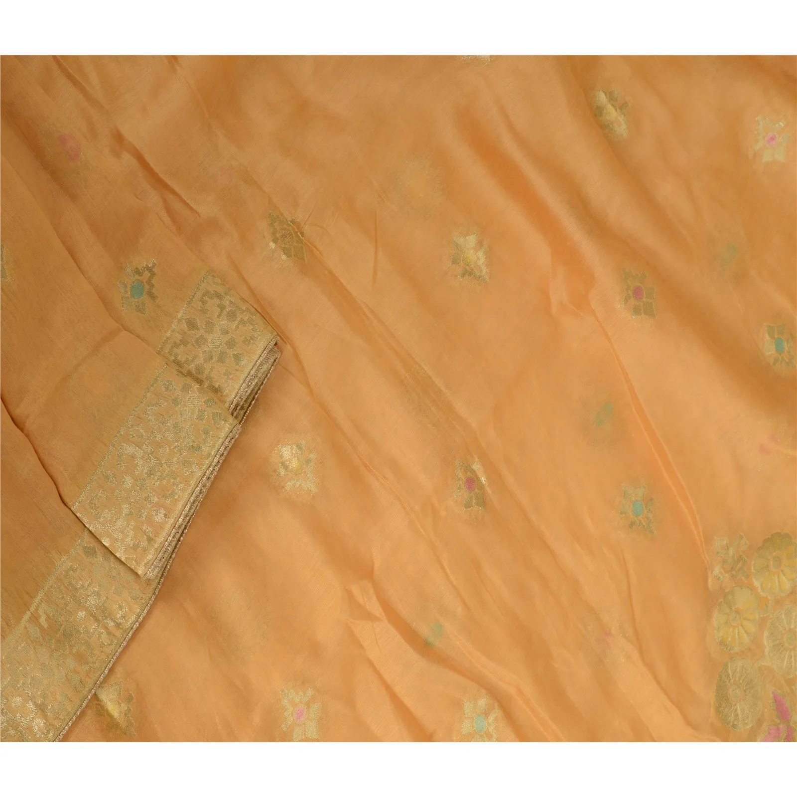 Sanskriti Vintage Long Dupatta Stole Chanderi Peach Woven Brocade Scarves