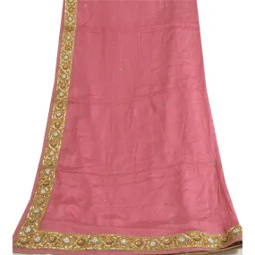 Sanskriti Vintage Long Dupatta Stole Pure Silk Pink Hand Beaded Wrap Scarves