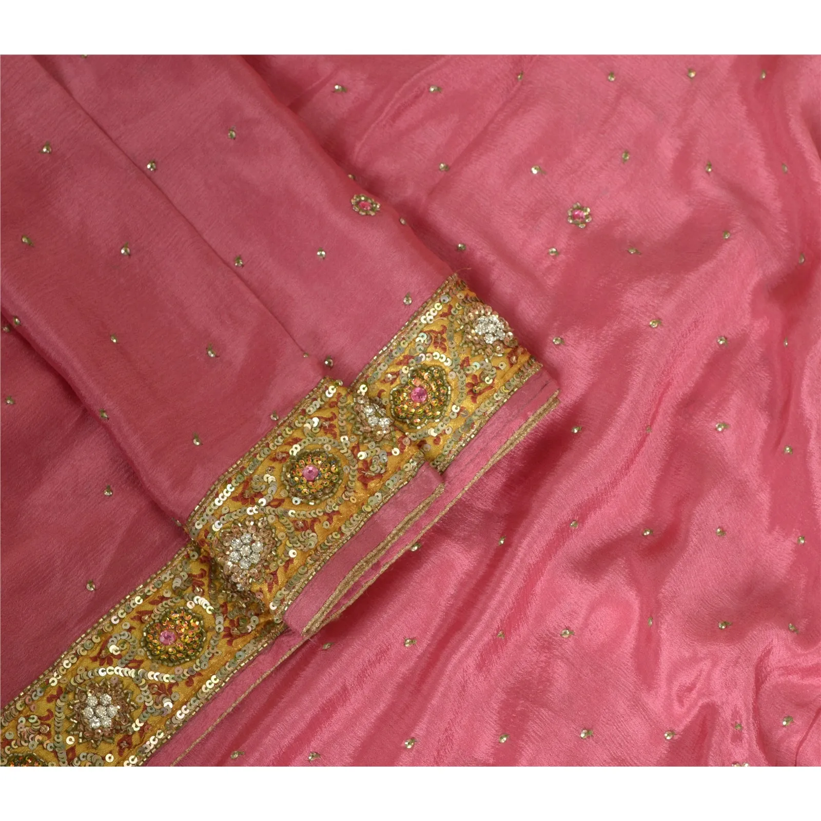 Sanskriti Vintage Long Dupatta Stole Pure Silk Pink Hand Beaded Wrap Scarves