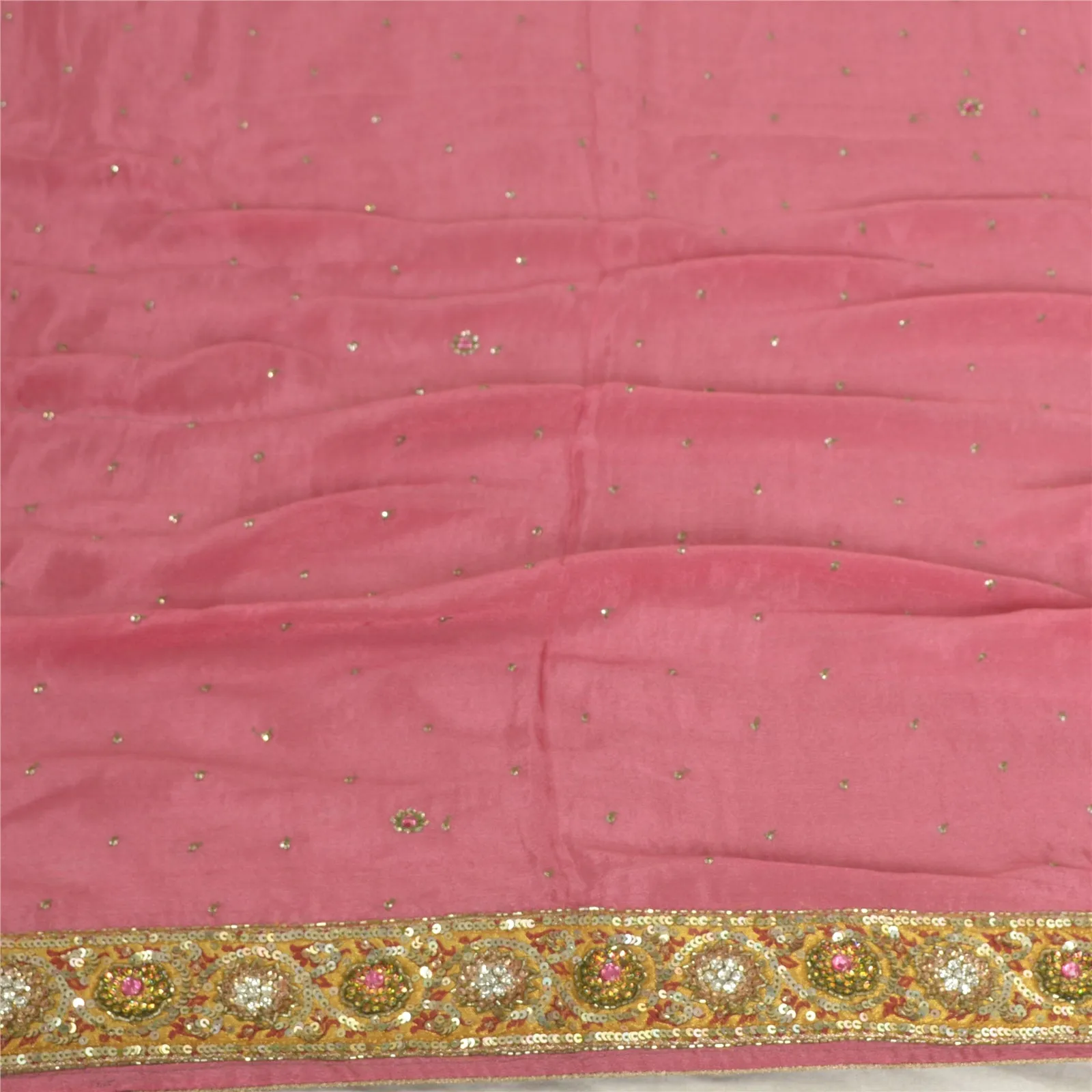 Sanskriti Vintage Long Dupatta Stole Pure Silk Pink Hand Beaded Wrap Scarves