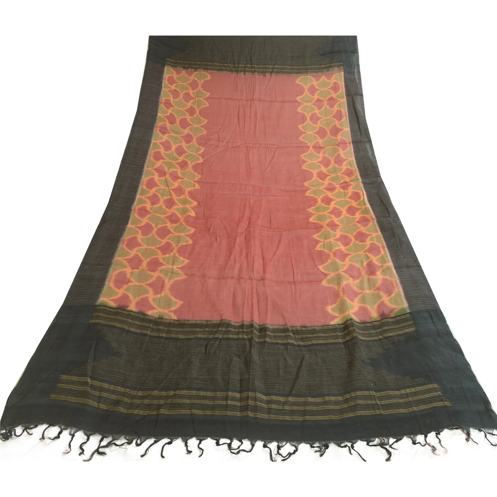 Sanskriti Vintage Long Dupatta Stole Pure Silk Red/Black Hijab Woven Scarves