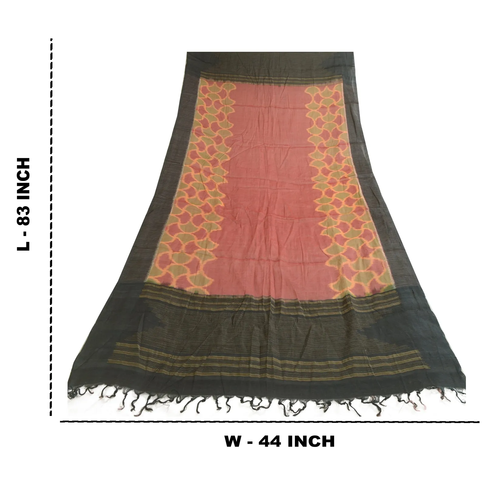 Sanskriti Vintage Long Dupatta Stole Pure Silk Red/Black Hijab Woven Scarves