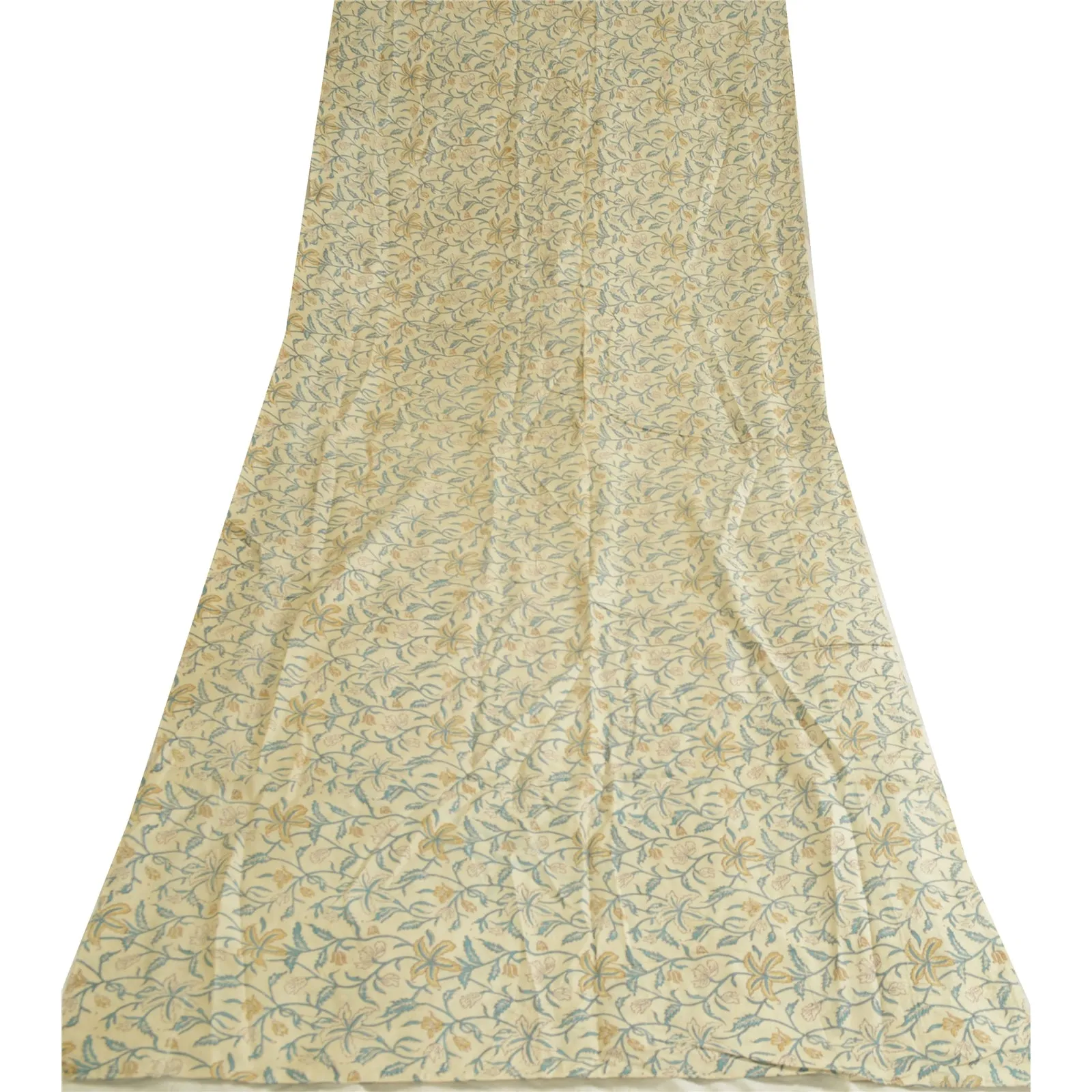 Sanskriti Vintage Long Ivory Dupatta/Stole Cotton Silk Hijab Printed Scarves