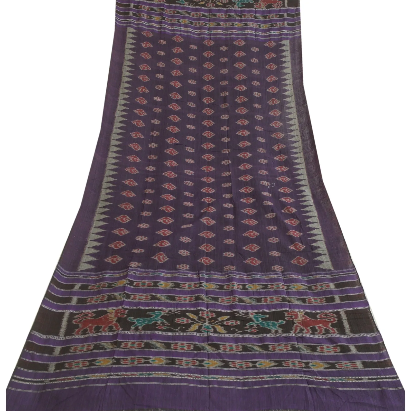 Sanskriti Vintage Long Stole Purple Pure Cotton Woven Sambalpuri Ikat Scarves