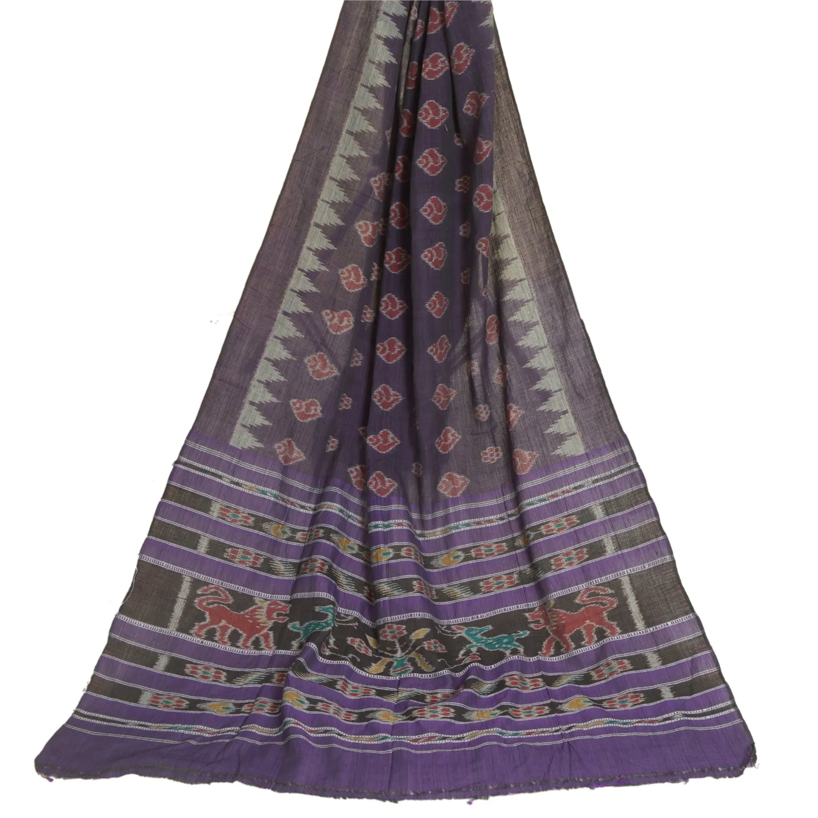 Sanskriti Vintage Long Stole Purple Pure Cotton Woven Sambalpuri Ikat Scarves