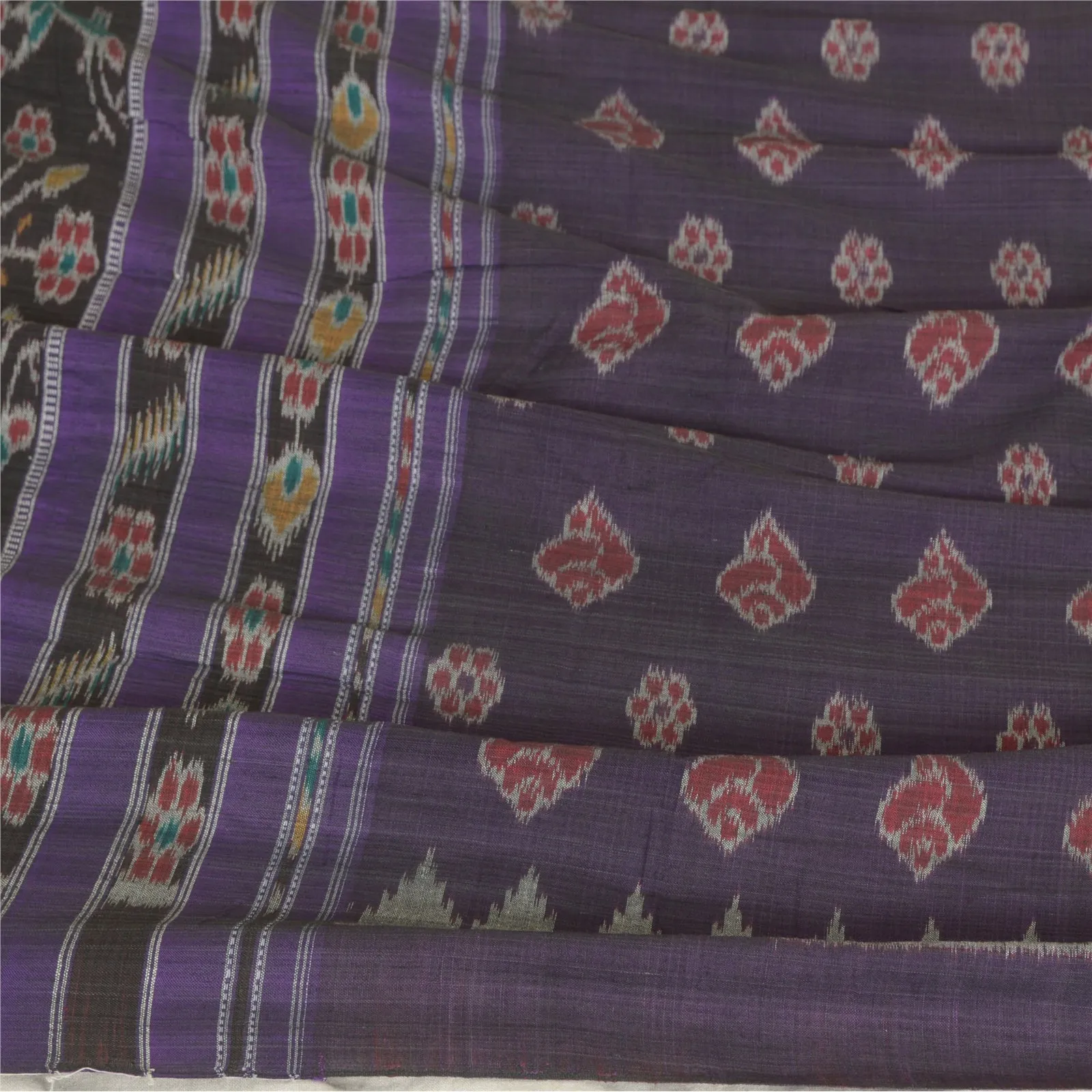 Sanskriti Vintage Long Stole Purple Pure Cotton Woven Sambalpuri Ikat Scarves