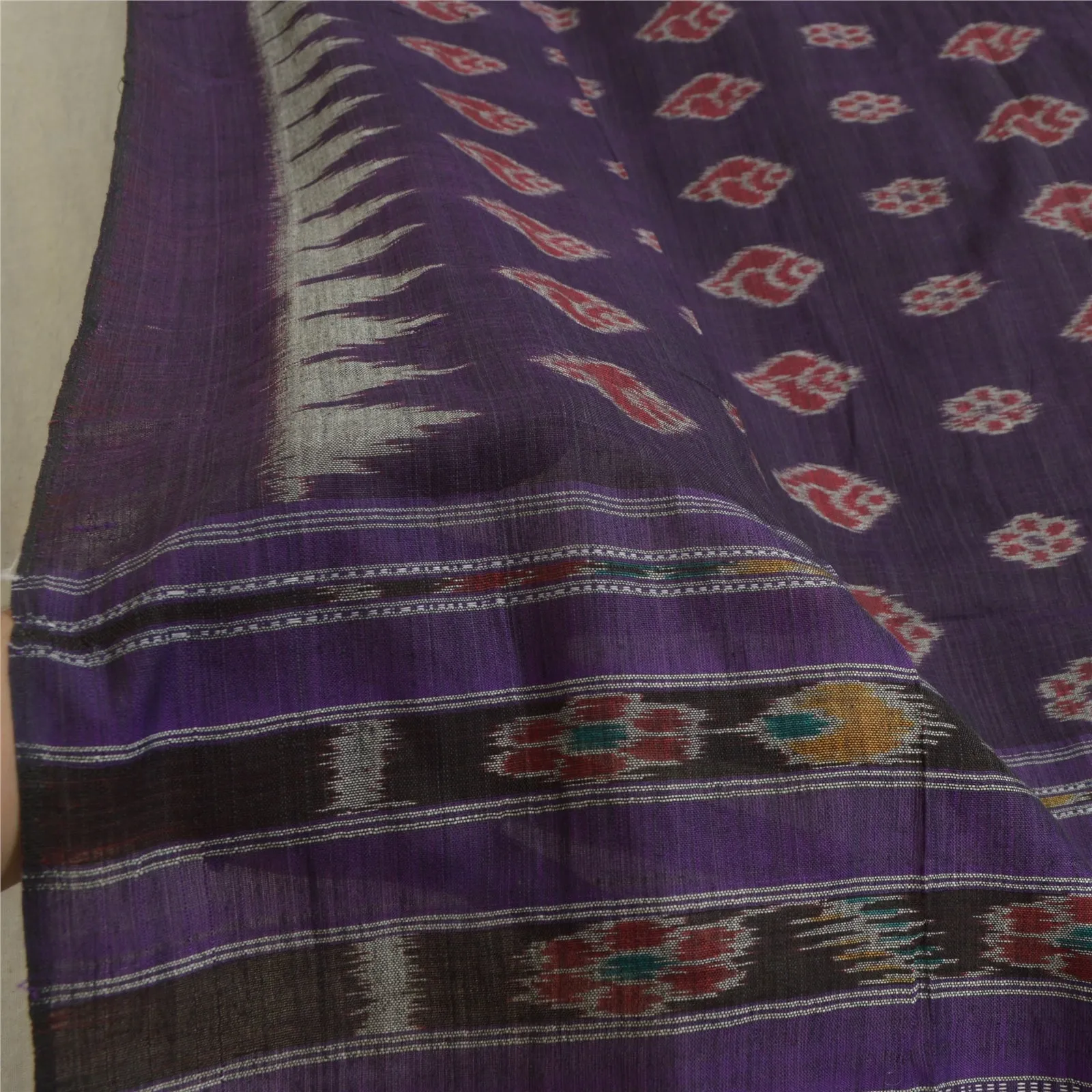 Sanskriti Vintage Long Stole Purple Pure Cotton Woven Sambalpuri Ikat Scarves