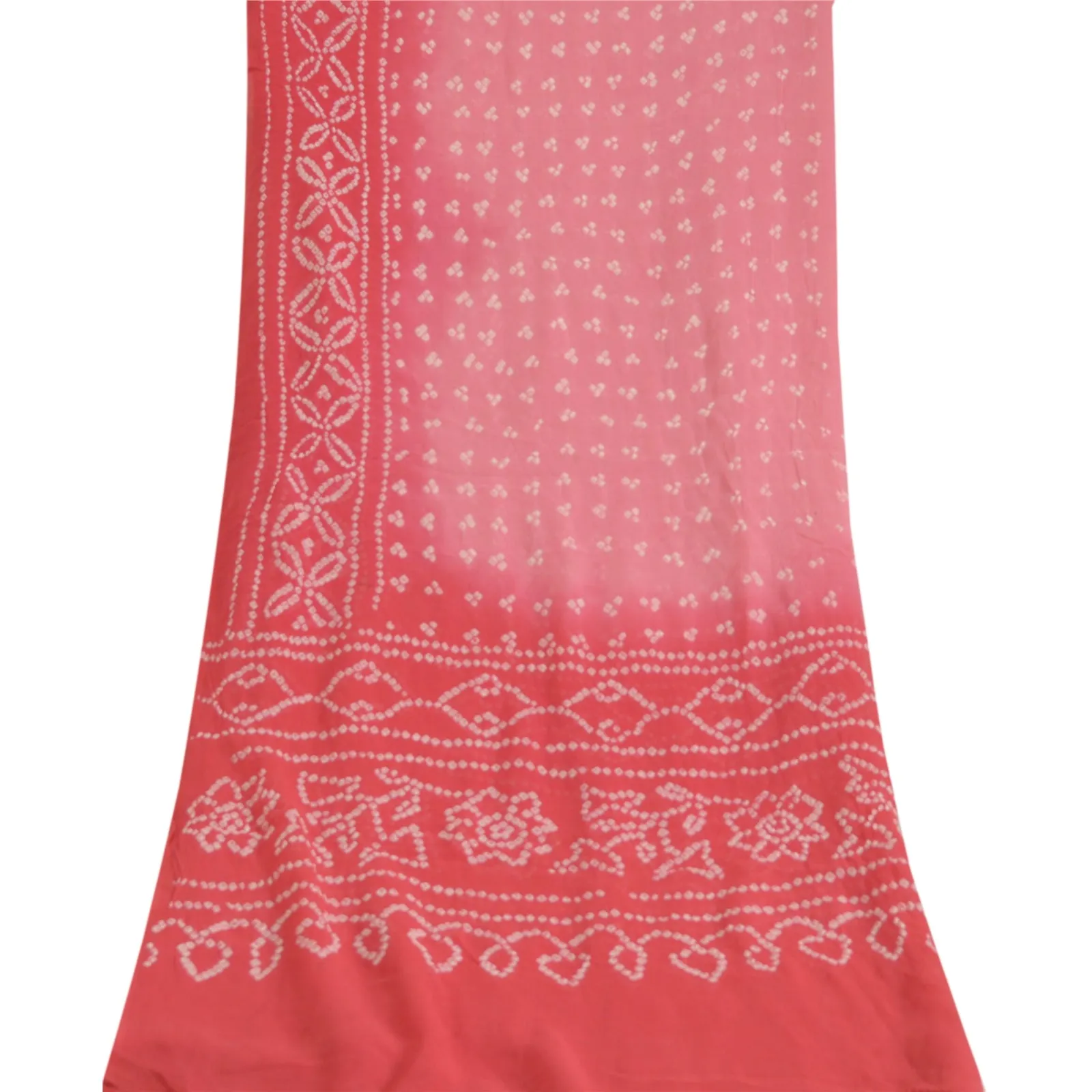 Sanskriti Vintage Pink/Red Long Dupatta Stole Pure Georgette Bandhani Scarves