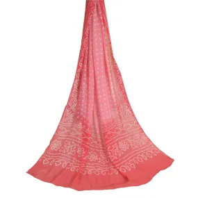 Sanskriti Vintage Pink/Red Long Dupatta Stole Pure Georgette Bandhani Scarves