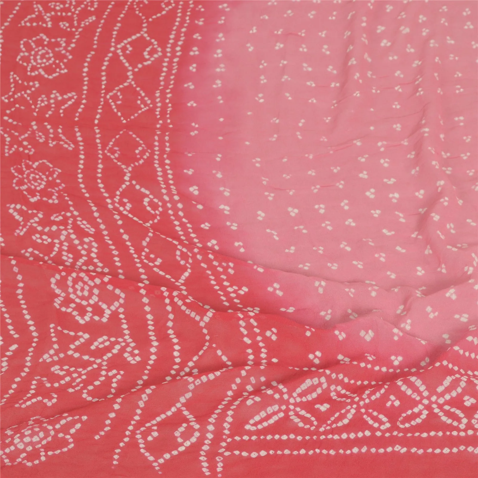 Sanskriti Vintage Pink/Red Long Dupatta Stole Pure Georgette Bandhani Scarves