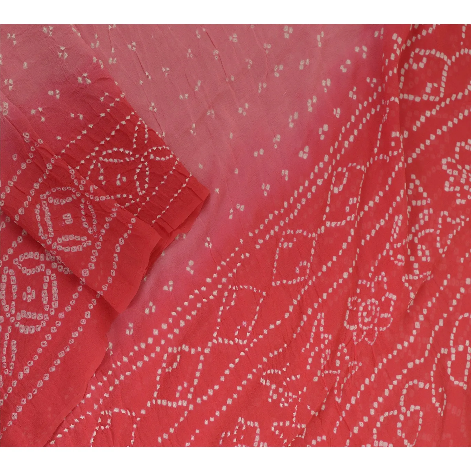 Sanskriti Vintage Pink/Red Long Dupatta Stole Pure Georgette Bandhani Scarves