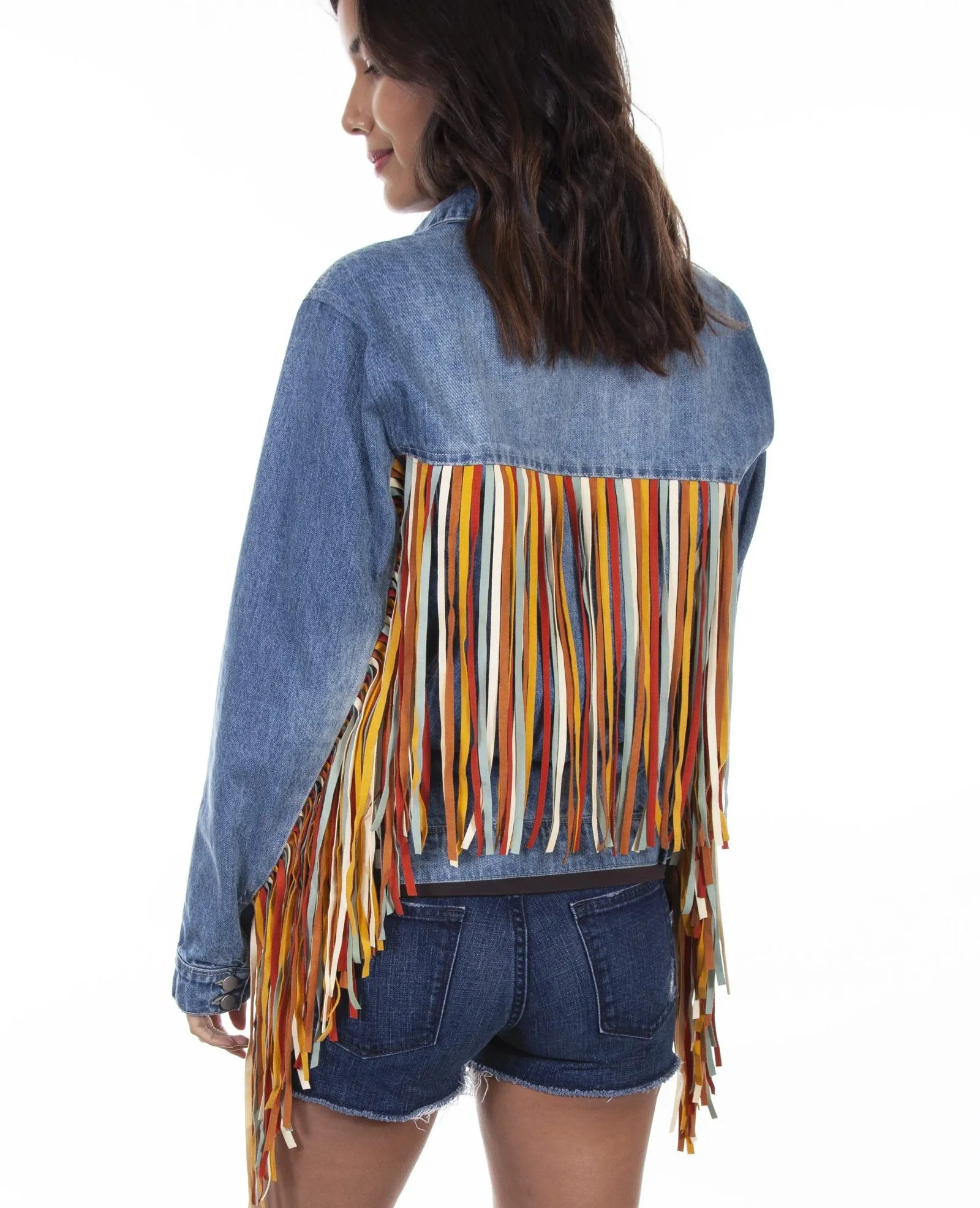 Scully: Ladies Rainbow Fringe Denim Jacket