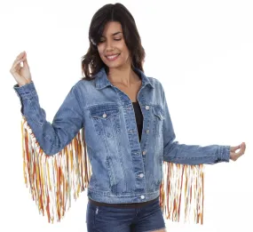 Scully: Ladies Rainbow Fringe Denim Jacket