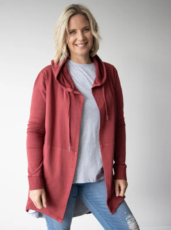 Silent Theory Ashleigh Hooded Cardigan Burgundy (Giving Back)