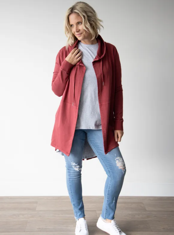 Silent Theory Ashleigh Hooded Cardigan Burgundy (Giving Back)