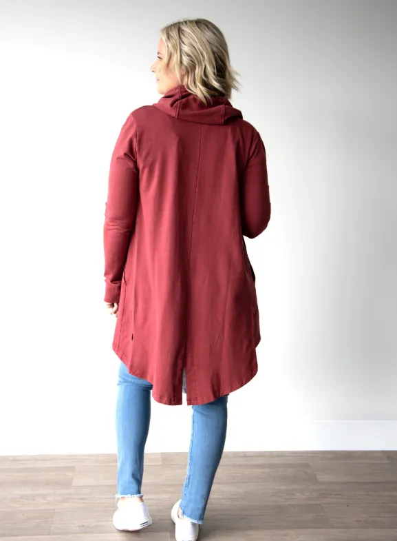 Silent Theory Ashleigh Hooded Cardigan Burgundy (Giving Back)