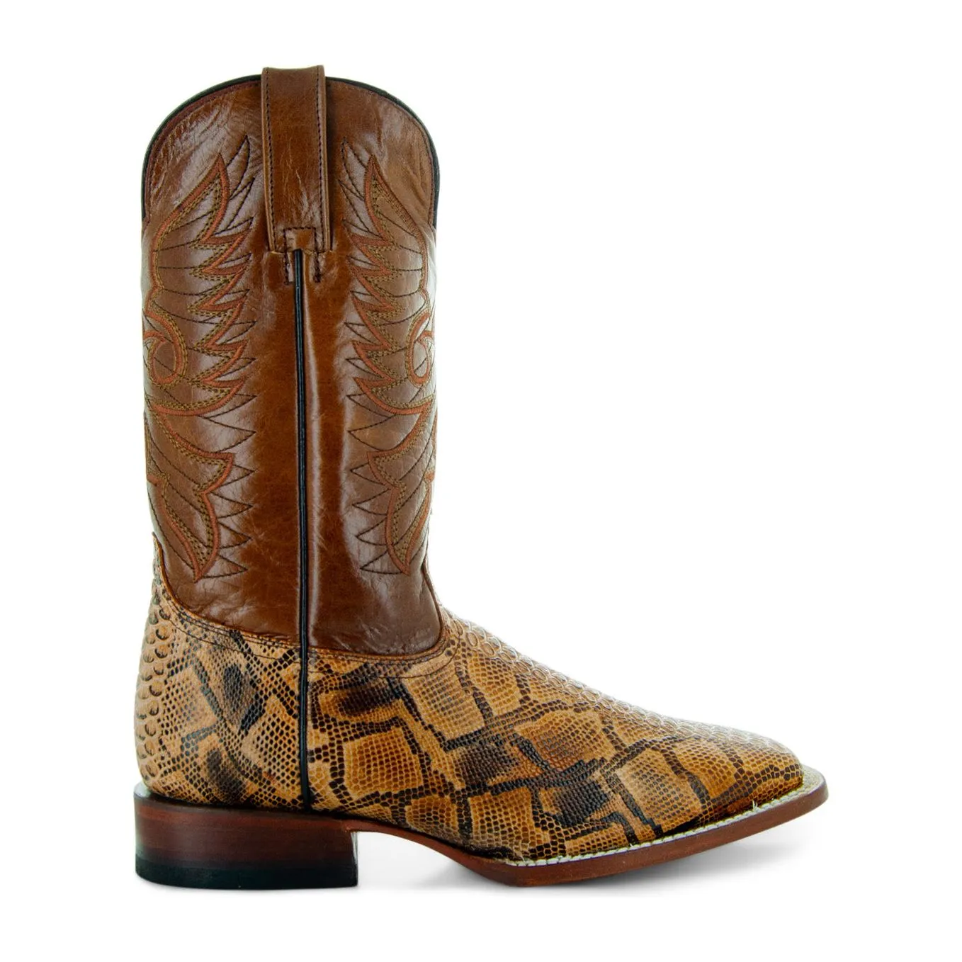 Soto Boots Men's Brown Python Print Square Toe Cowboy Boots H8004