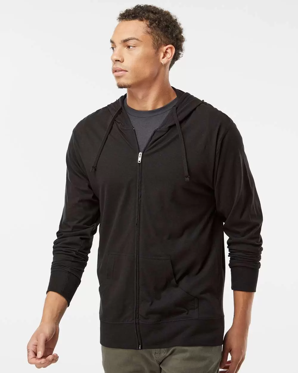 SS150JZ Independent Trading Co. Lightweight Jersey Hooded Full-Zip T-Shirt SKU: SS150JZ