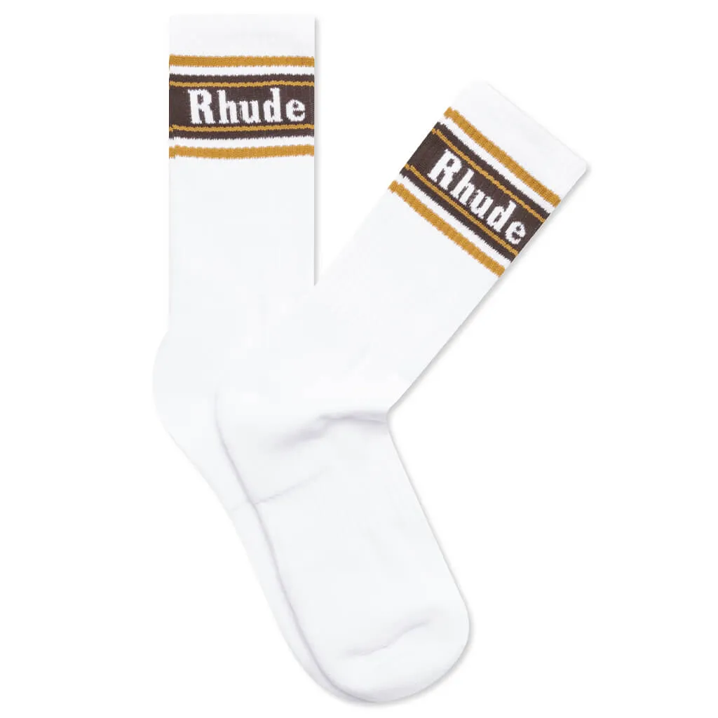 Stripe Logo Sock - White