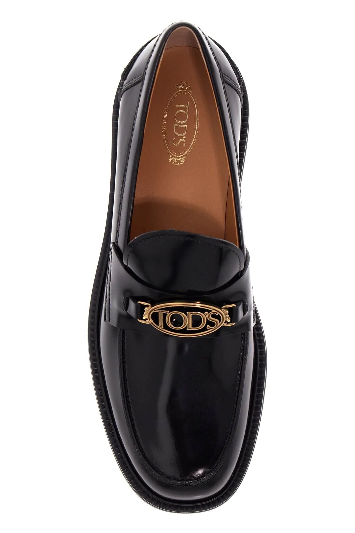 Tod's Metal Logo Loafers With Metal Detailing   Black