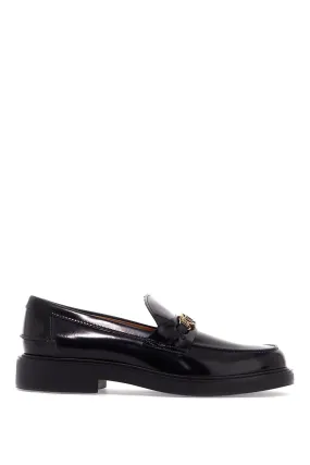 Tod's Metal Logo Loafers With Metal Detailing   Black