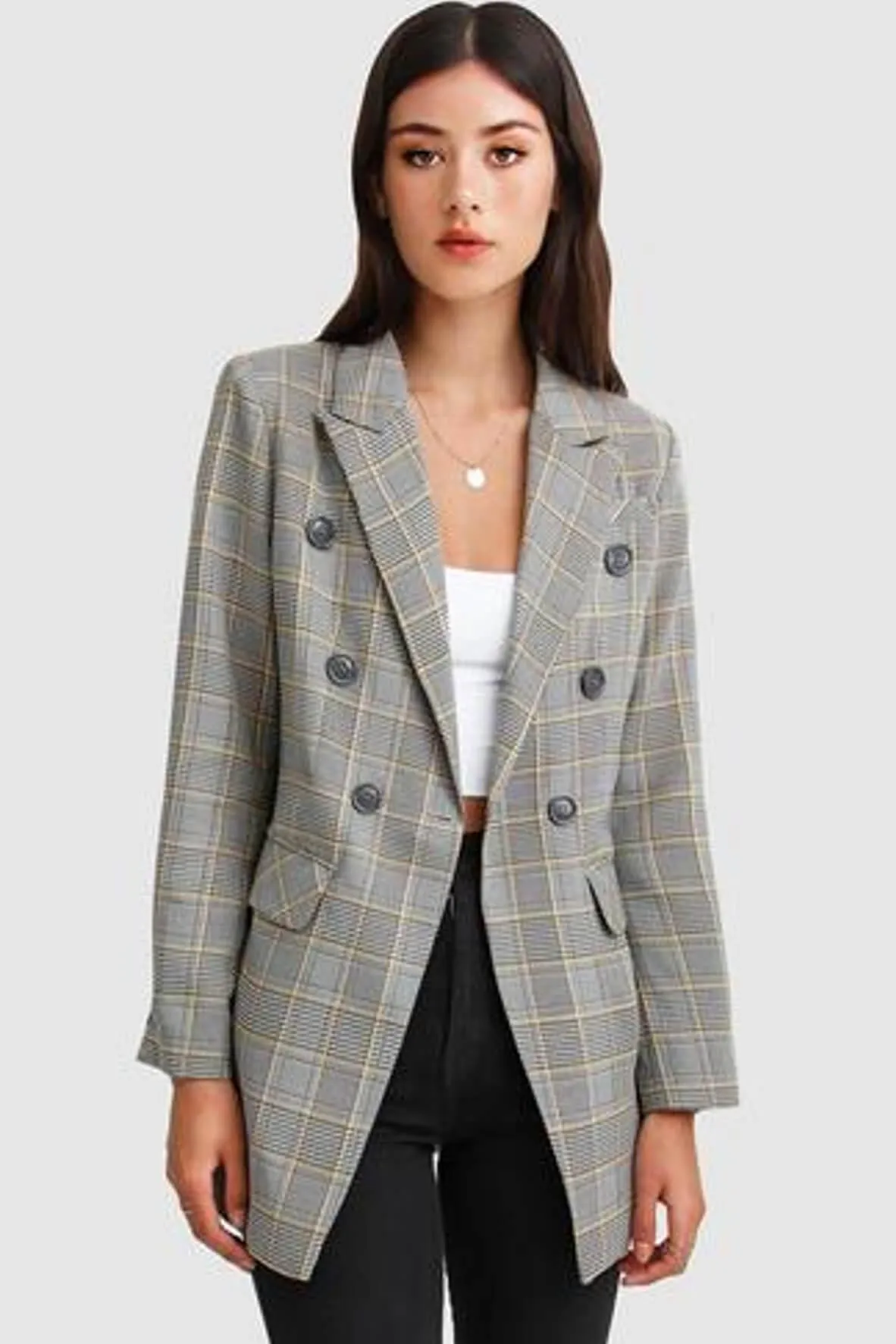 Too Cool For Work Plaid Blazer in Grey