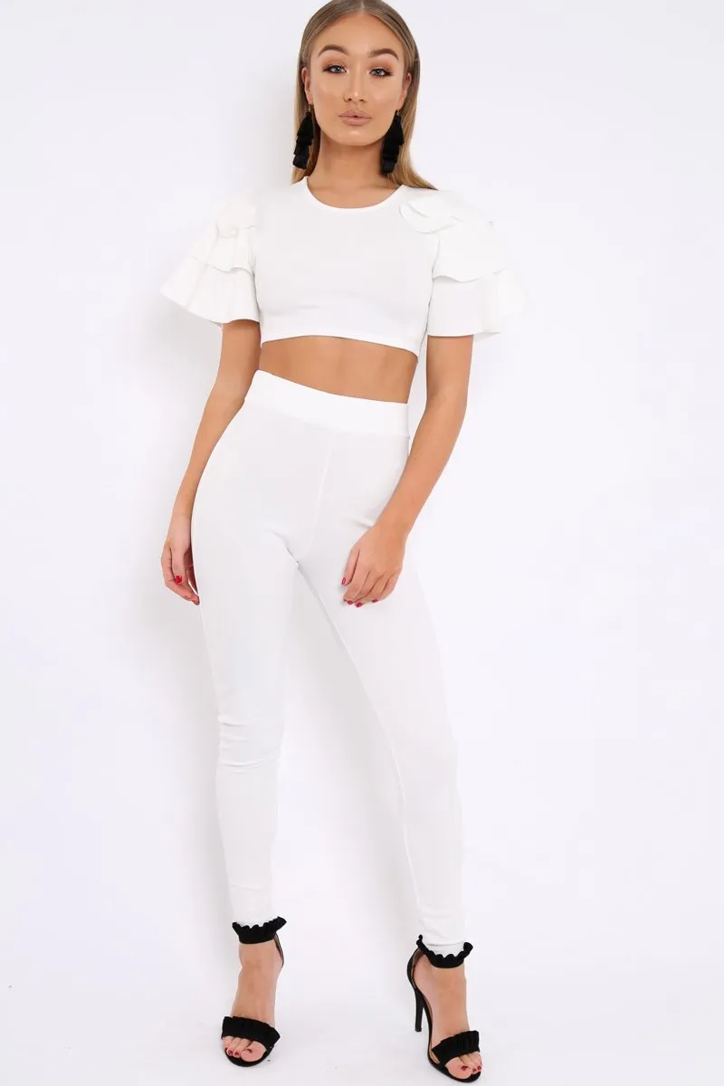 White Frill Sleeve Co-ord Set - Demmie