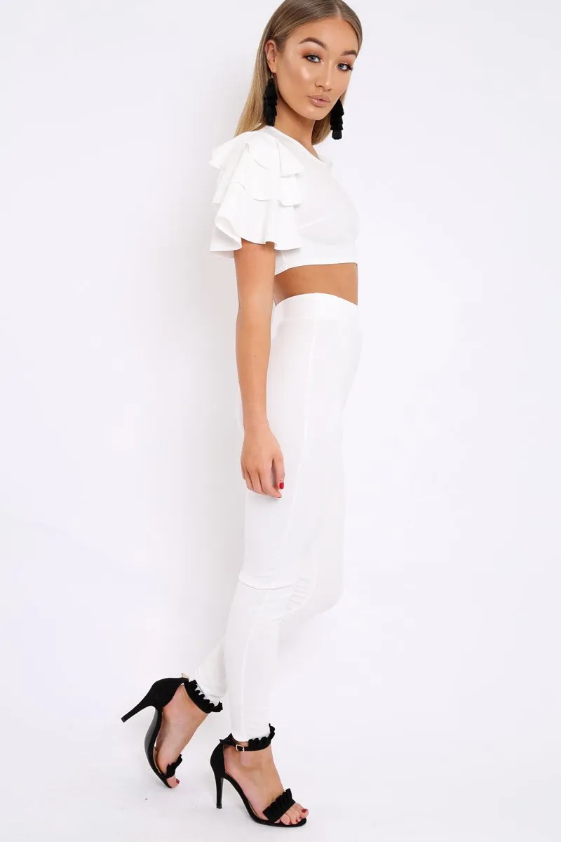 White Frill Sleeve Co-ord Set - Demmie