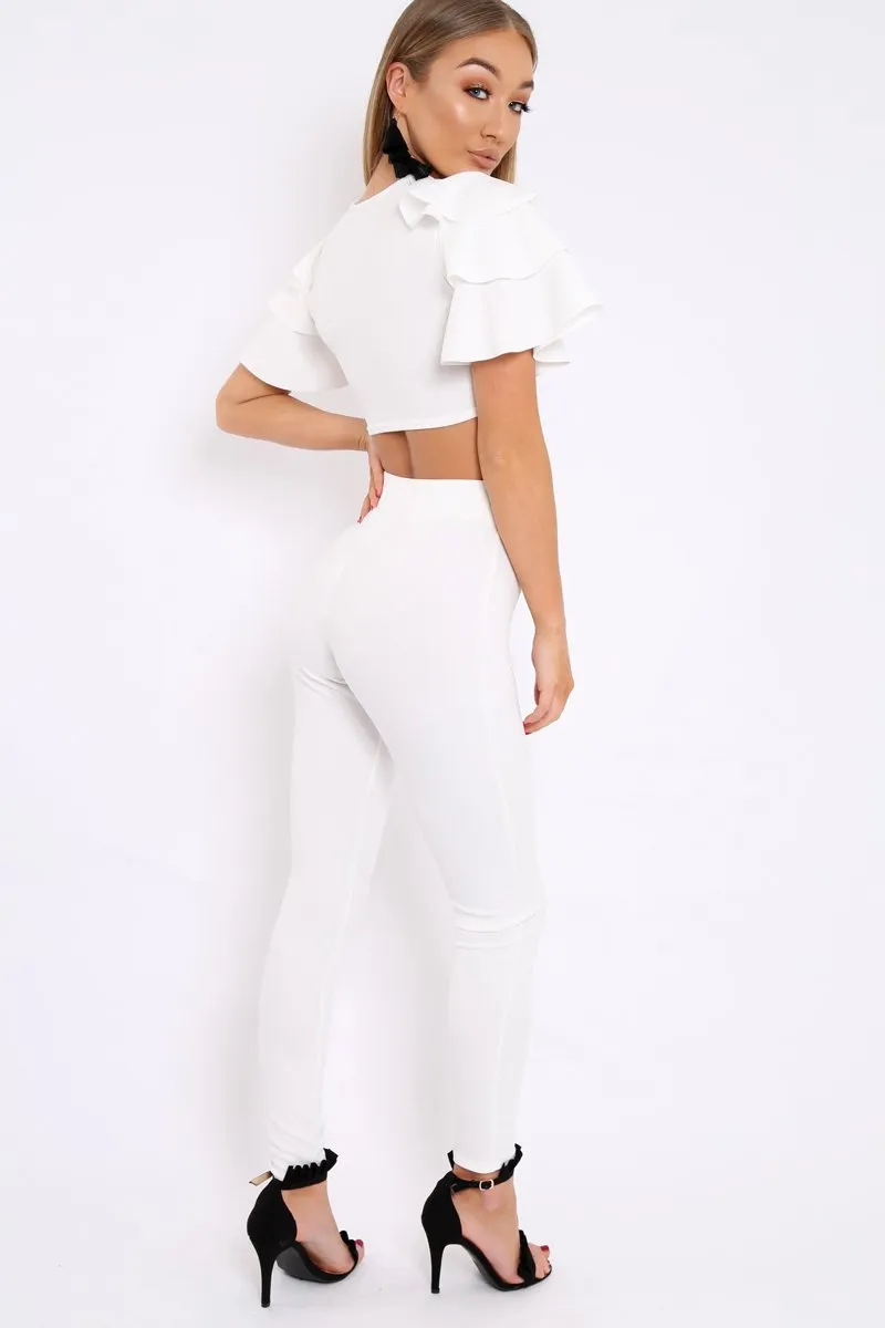 White Frill Sleeve Co-ord Set - Demmie