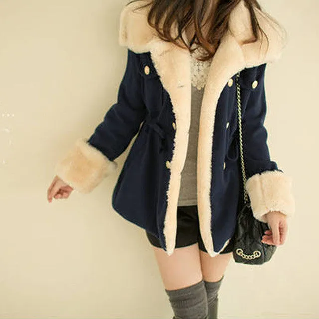 Women Winter Coat Warm Wool Blending Youth Coat Lacing Up Slim Winter Outwear Coat Casacos De Inverno Feminino#C112 SM6