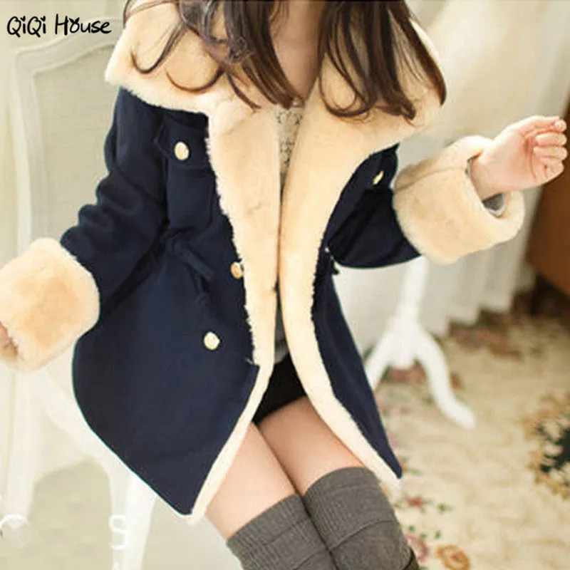 Women Winter Coat Warm Wool Blending Youth Coat Lacing Up Slim Winter Outwear Coat Casacos De Inverno Feminino#C112 SM6