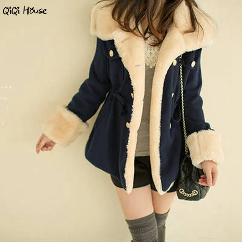 Women Winter Coat Warm Wool Blending Youth Coat Lacing Up Slim Winter Outwear Coat Casacos De Inverno Feminino#C112 SM6