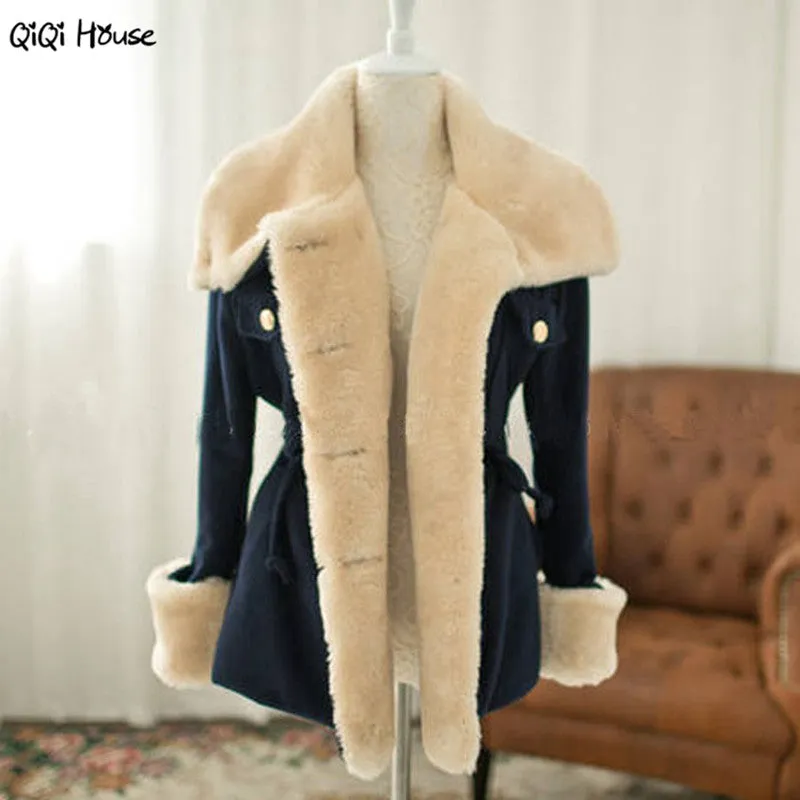 Women Winter Coat Warm Wool Blending Youth Coat Lacing Up Slim Winter Outwear Coat Casacos De Inverno Feminino#C112 SM6