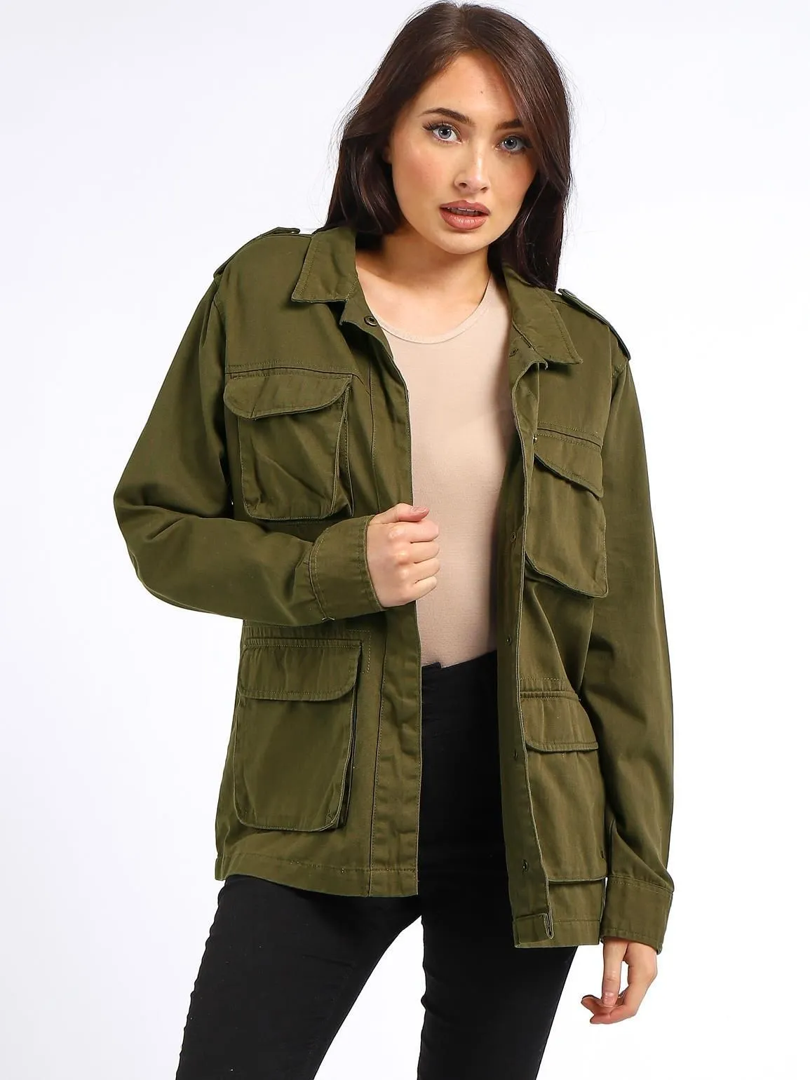 Womens Canvas Utility Jacket, Khaki, UK Sizes 8 to 16