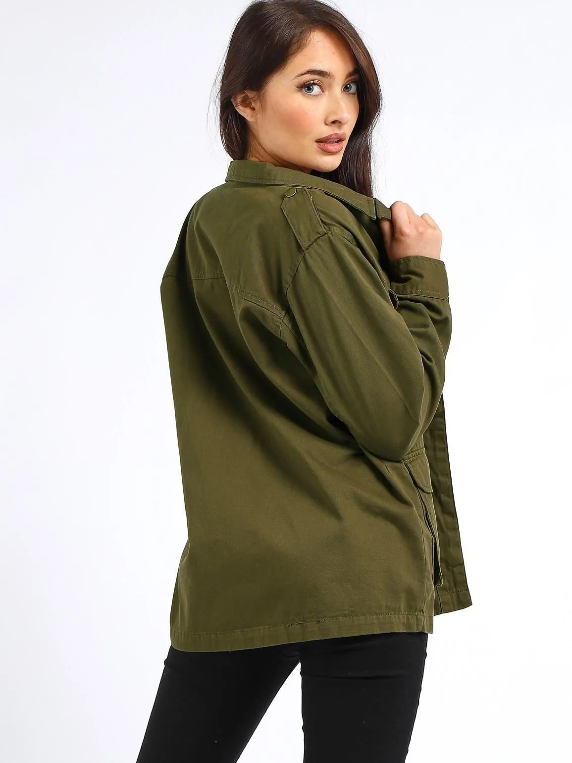 Womens Canvas Utility Jacket, Khaki, UK Sizes 8 to 16