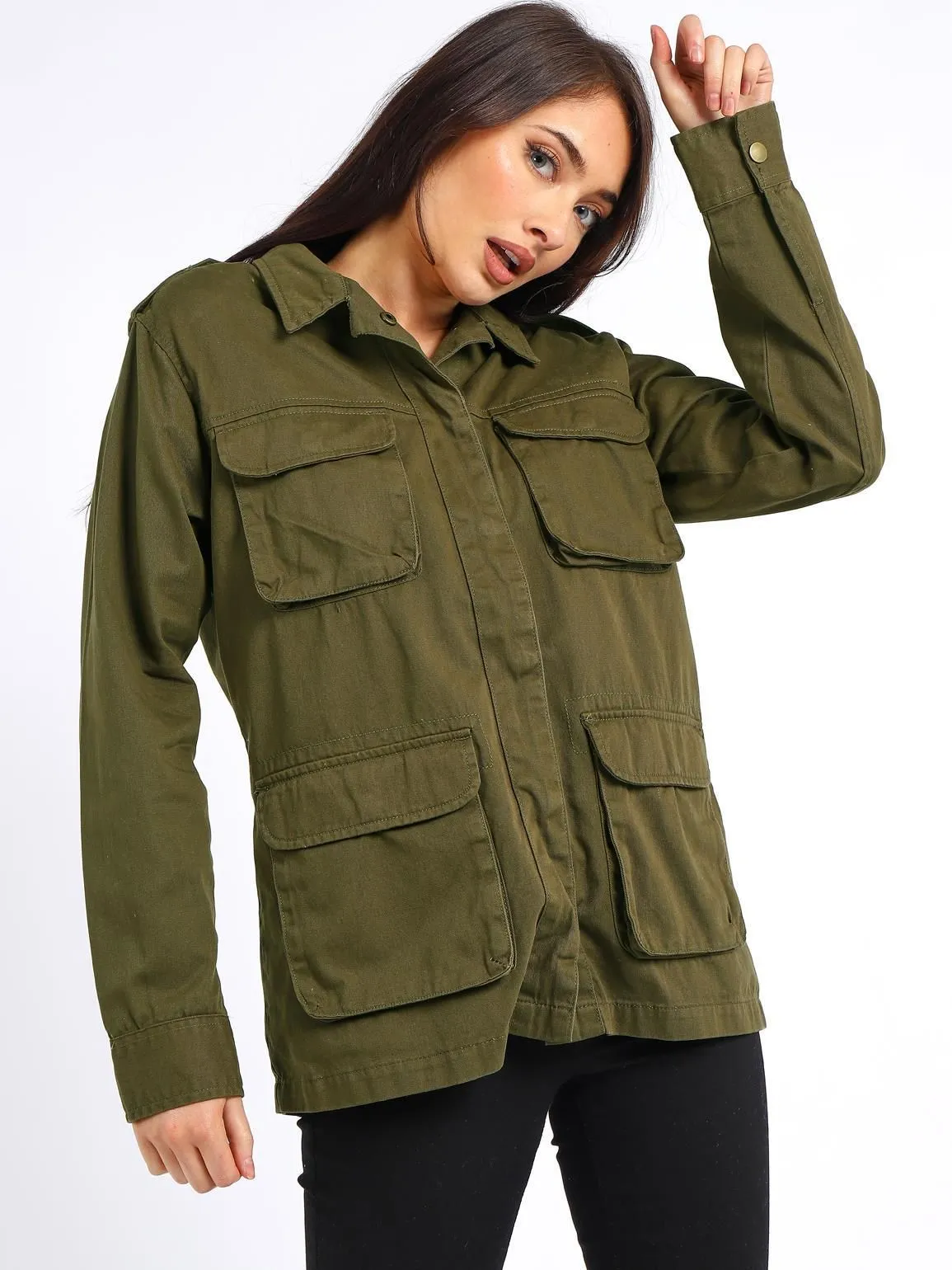 Womens Canvas Utility Jacket, Khaki, UK Sizes 8 to 16