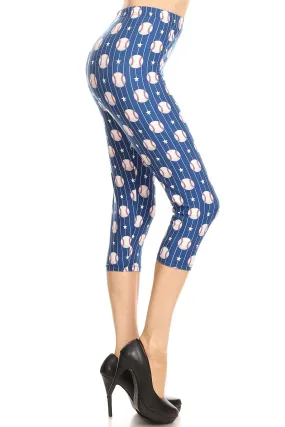 Women's Plus colorful Baseball Stars Printed Cropped Capri Leggings