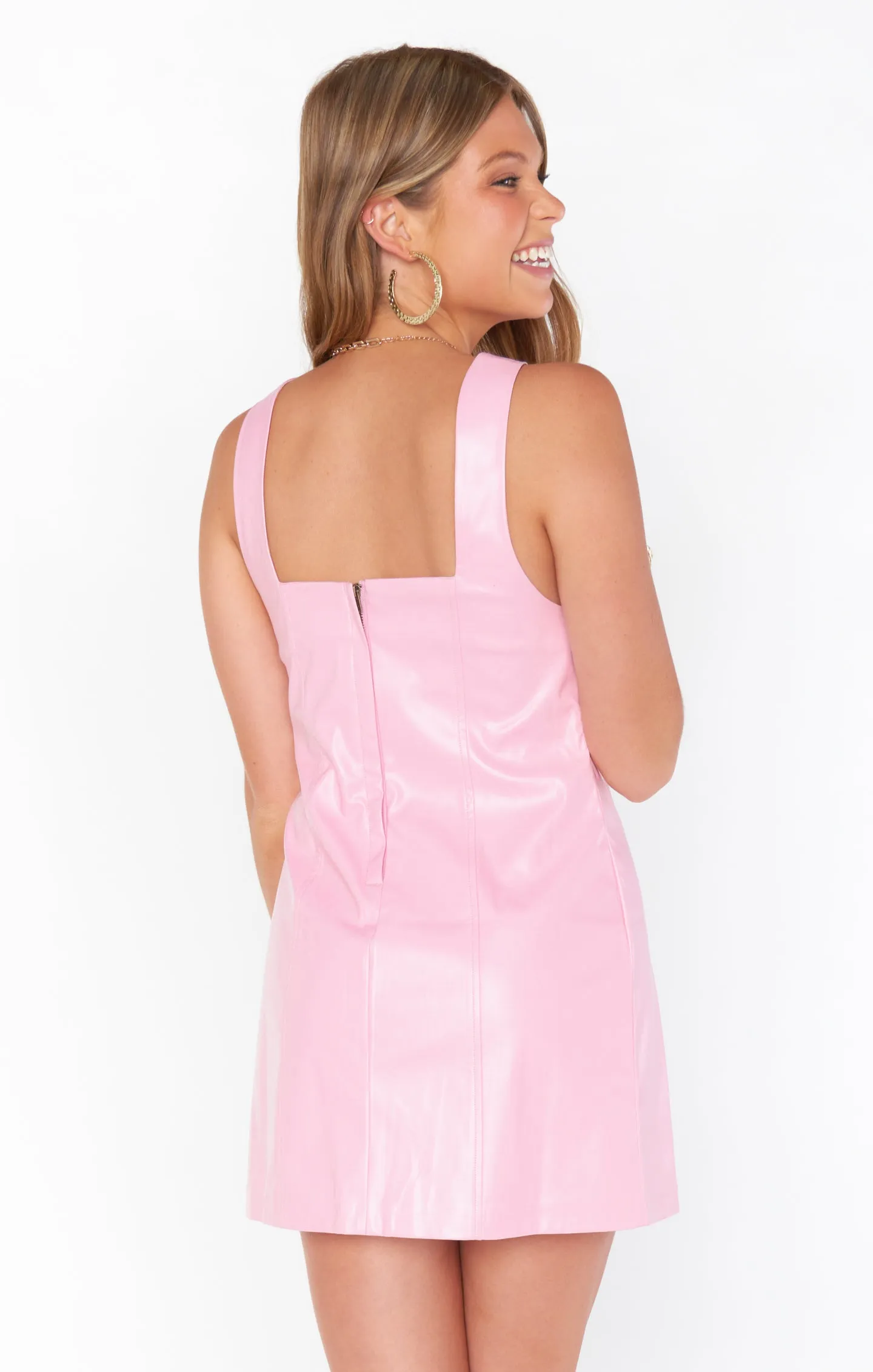 Woods Mini Dress ~ Pink Faux Leather