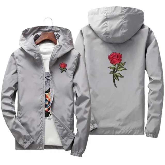 Xituodai Rose Bomber Men Jacket Hip Hop Slim Fit Flowers Pilot Men Coat Men's Hooded Jackets Male Brand Clothing