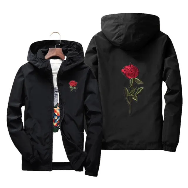 Xituodai Rose Bomber Men Jacket Hip Hop Slim Fit Flowers Pilot Men Coat Men's Hooded Jackets Male Brand Clothing